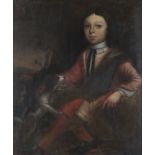 Circle of James Maubert - Full Length Portrait of a Young Boy seated in a Landscape with a Pet