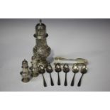 A late Victorian silver sugar caster of baluster form with pierced domed cover, decorated in