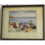Frieda Salvendy - 'On the Rocks, Mousehole', watercolour, signed and dated 1939 recto, titled and