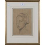 Edward Stott - Female Head Study, late 19th/early 20th century pencil, Abbott and Holder label
