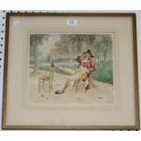 Leo Herrmann - Gallant seated on a Chair in a Parkland, early 20th century watercolour, signed, 23.