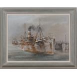 Colin Verity - Grimsby Fishing Vessels in a Harbour, 20th century oil on canvas-board, signed, 44.