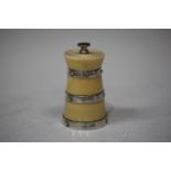 A George V silver banded ivory pepper mill of churn form, Birmingham 1930 by Hukin & Heath Ltd,