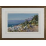 Ernest Lessieux - 'The Coast at Cap Martin', 20th century watercolour, signed recto, titled label