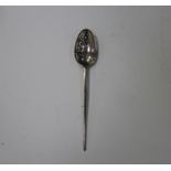 A mid-18th century silver mote spoon, the tapering handle with pyramid terminal, the bowl pierced