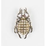 A diamond, cultured pearl and ruby brooch, designed as a beetle, mounted with rose cut diamonds