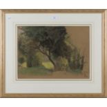 Edward Stott - Woodland Study, late 19th/early 20th century pastel, Abbott and Holder label verso,