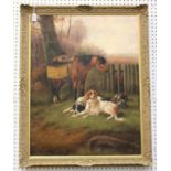 Robert Cleminson - Spaniels resting near a Pheasant and Horse, late 19th/early 20th century oil on