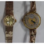 A Swiss Empress 9ct gold circular cased lady's bracelet wristwatch, the signed gilt dial with