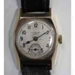 A J.W. Benson London 9ct gold cased gentleman's wristwatch, the jewelled lever movement detailed '