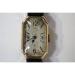 A Rolex 9ct gold cut-cornered rectangular cased lady's wristwatch, the signed jewelled movement