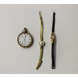 A J.W. Benson retailed gold keyless wind half-hunting cased lady's fob watch with signed jewelled