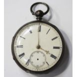 A silver cased keywind open-faced gentleman's pocket watch, the gilt fusee lever movement detailed