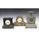 A late 19th century French gilt metal mounted grey marble mantel clock with eight day movement