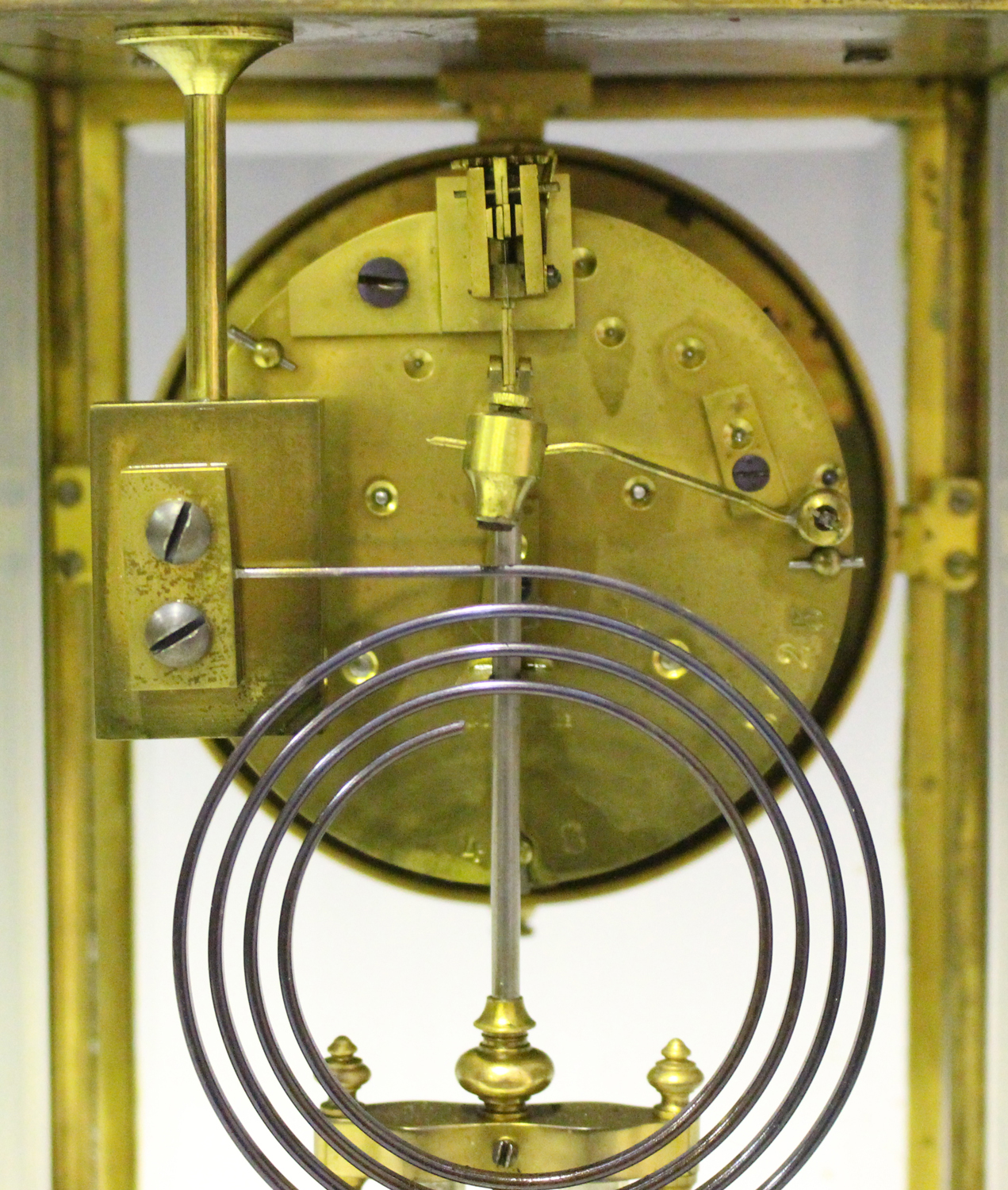 An early 20th century French brass, onyx and champlevé enamel four glass mantel clock with eight day - Image 3 of 6