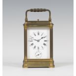 A late 19th century French brass gorge cased carriage alarm clock by Henri Jacot, the eight day
