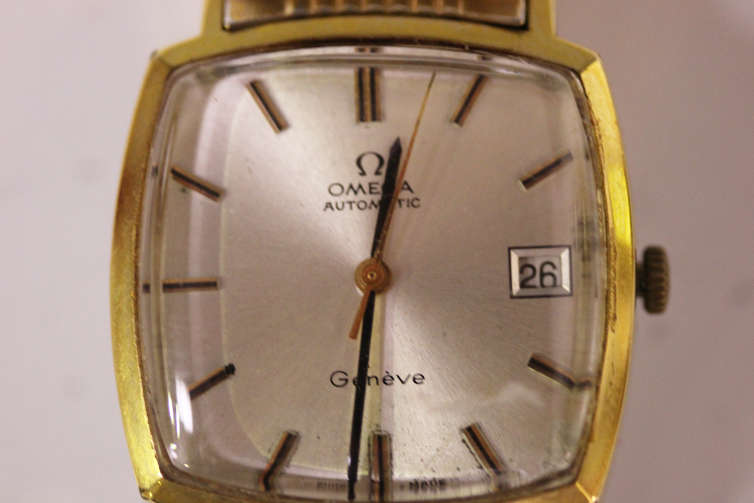 An Omega Automatic gilt metal fronted and steel backed gentleman's bracelet wristwatch, the curved - Image 6 of 6