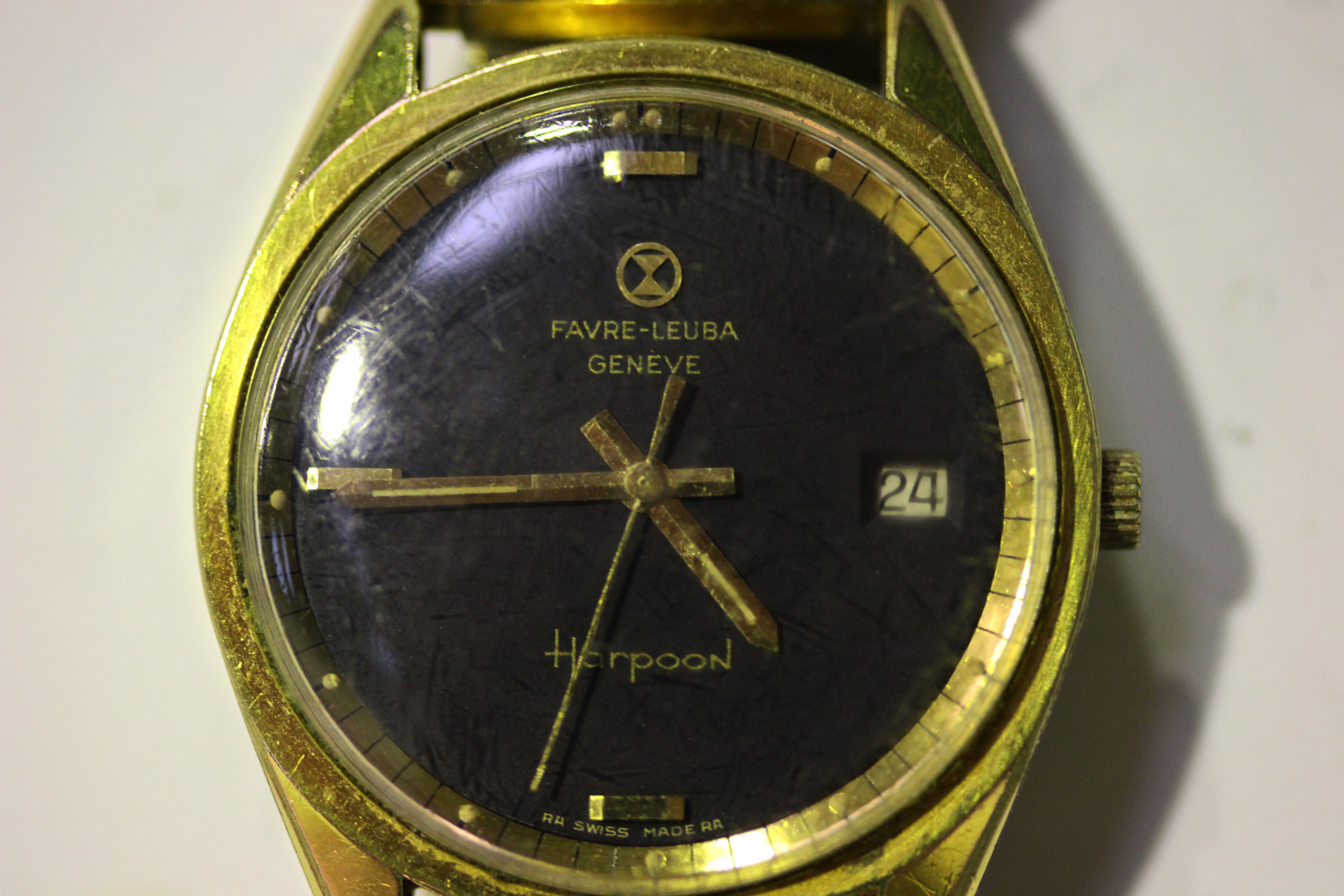 A Favre-Leuba Harpoon gilt metal fronted and steel backed gentleman's wristwatch, the signed black - Image 3 of 3