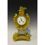 A late 19th century French gilt metal and coloured alabaster mantel clock with eight day movement
