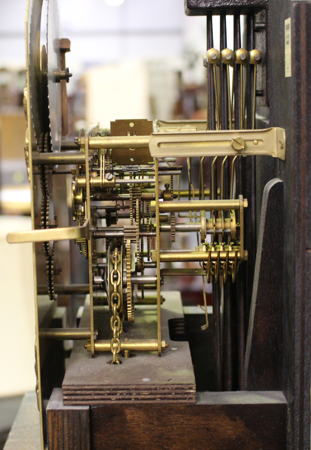 A 20th century Dutch walnut longcase clock with three train movement striking on gongs, the brass - Image 5 of 5