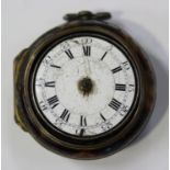 A mid-18th century silver and tortoiseshell pair cased key wind open-faced gentleman's pocket watch,