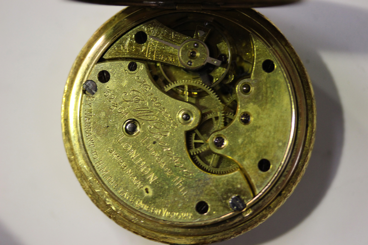 A J.W. Benson retailed gold keyless wind half-hunting cased lady's fob watch with signed jewelled - Image 7 of 8