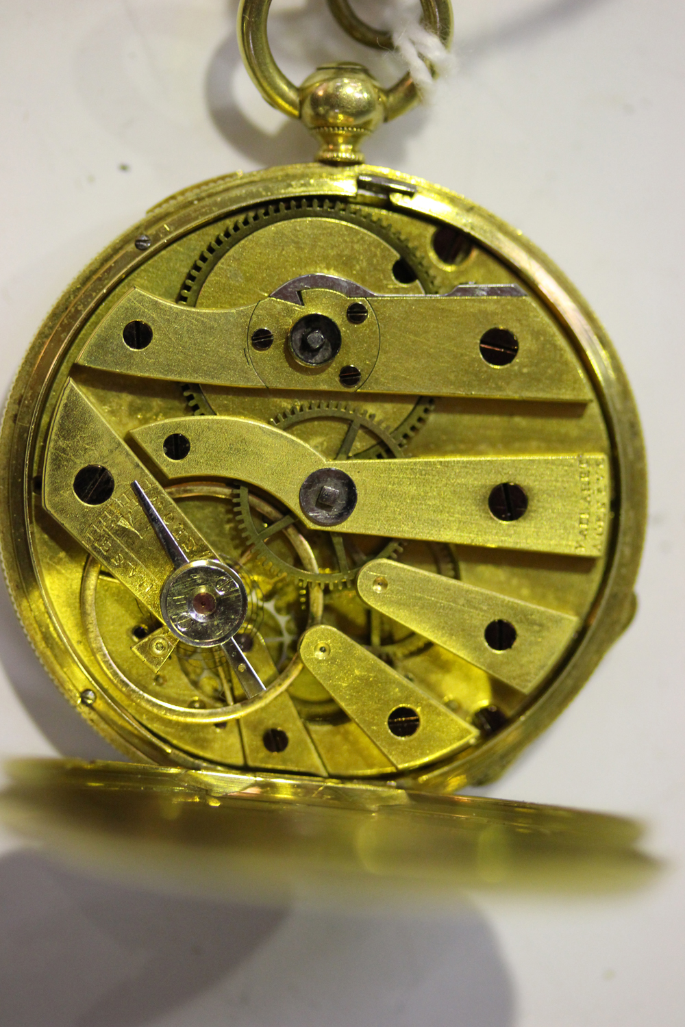 A gold cased keywind open-faced lady's fob watch, the gilt cylinder movement detailed 'V. Albaret - Image 2 of 3