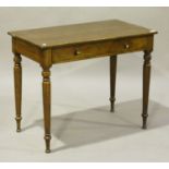 A 19th century mahogany side table, fitted with a single frieze drawer, raised on turned legs,