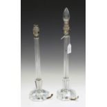 A pair of mid-20th century cut glass table lamps, each column stem above an hexagonal foot
