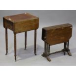 An early Victorian mahogany drop-flap work table, height 70cm, width 50cm, together with a Victorian