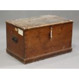 A 19th century pine blanket box with hinged lid and plinth base, height 59cm, width 102cm, depth