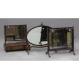 A late George III mahogany swing frame mirror, fitted with three drawers, height 52cm, width 52cm,