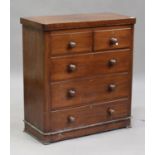 A Victorian mahogany chest of two short and three long drawers, on a plinth base, height 103cm,