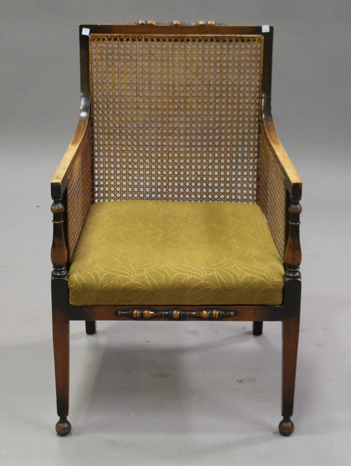 A George V beech framed elbow chair, the caned seat and back within a barley twist frame, width - Image 2 of 2