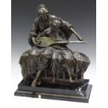 A late 20th century brown patinated cast bronze figure group, modelled after the painting 'Music