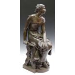 André Massoule - a late 19th century French brown patinated cast bronze figure of a peasant girl