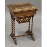 A mid-19th century Continental mahogany work table, the hinged lid revealing a mirror above a