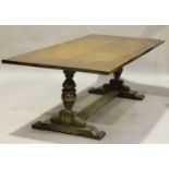 A 20th century Carolean Revival oak refectory table, height 76cm, length 225cm, depth 104cm,