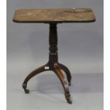 A Regency mahogany rectangular tip-top wine table, on a turned column and tripod legs, height