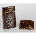 A 19th century French tortoiseshell and mother-of-pearl inlaid cheroot case, length 13.5cm, together