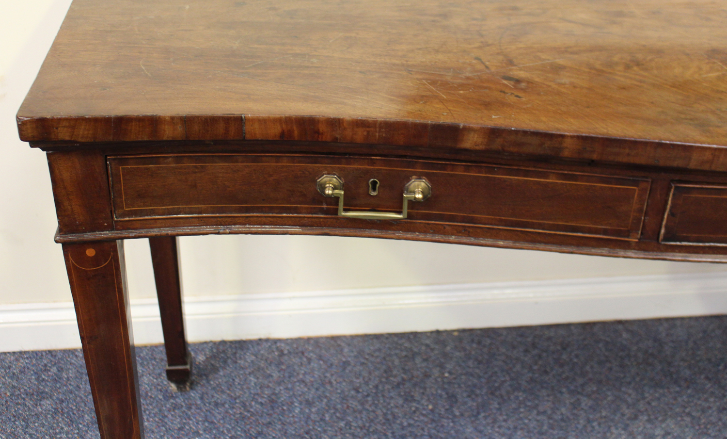 A late George III mahogany serpentine fronted serving table with boxwood line inlaid decoration, - Image 2 of 4