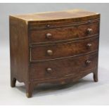 A Victorian mahogany bowfront chest of three long drawers, on bracket feet, height 86cm, width 98cm,