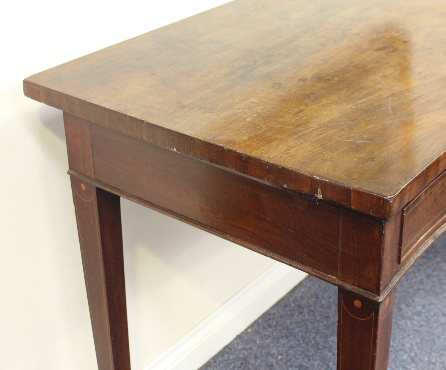 A late George III mahogany serpentine fronted serving table with boxwood line inlaid decoration, - Image 3 of 4