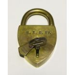 A late 19th century German brass padlock, detailed 'K.Z.D. 87' and bearing maker's mark 'Hauschild