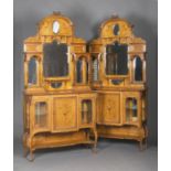 A pair of Edwardian Neoclassical Revival satinwood side cabinets, in the manner of Edwards &