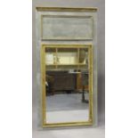 A large 20th century French grey and gilt painted pier mirror, height 228cm, width 117cm.