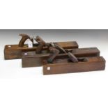A mixed group of items, including three 19th century box planes, an oak and inlaid box, width