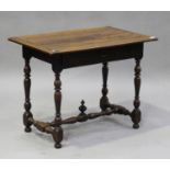 An early 18th century and later walnut side table, fitted with a single frieze drawer, on turned and
