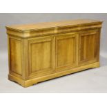 A modern French cherry 'Grange' sideboard, fitted with three cushion frieze drawers above cupboards,