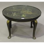 An early 20th century chinoiserie circular coffee table, the top painted and gilt decorated with